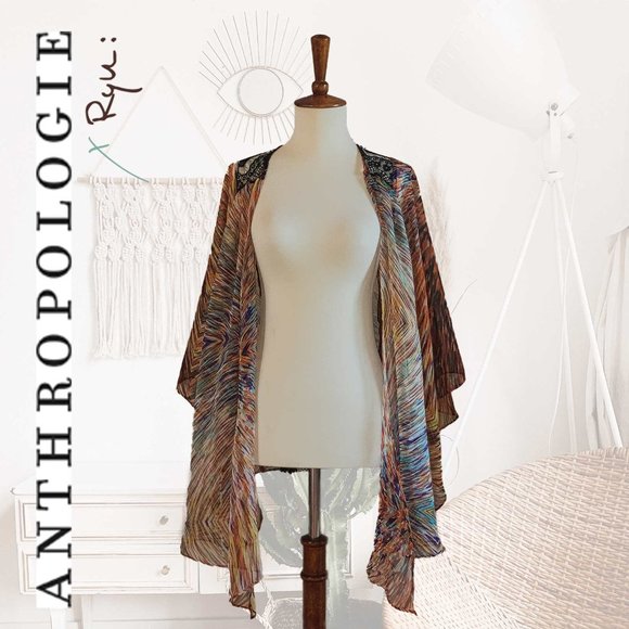 RYU Sheer Kimono Wrap with  Black Lace Back OS - Picture 1 of 6